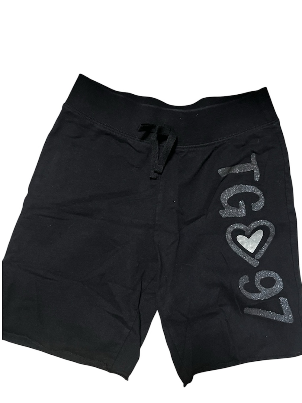 Y2K Black TG♡97 Graphic Drawstring girls Shorts sz 10 /12 M